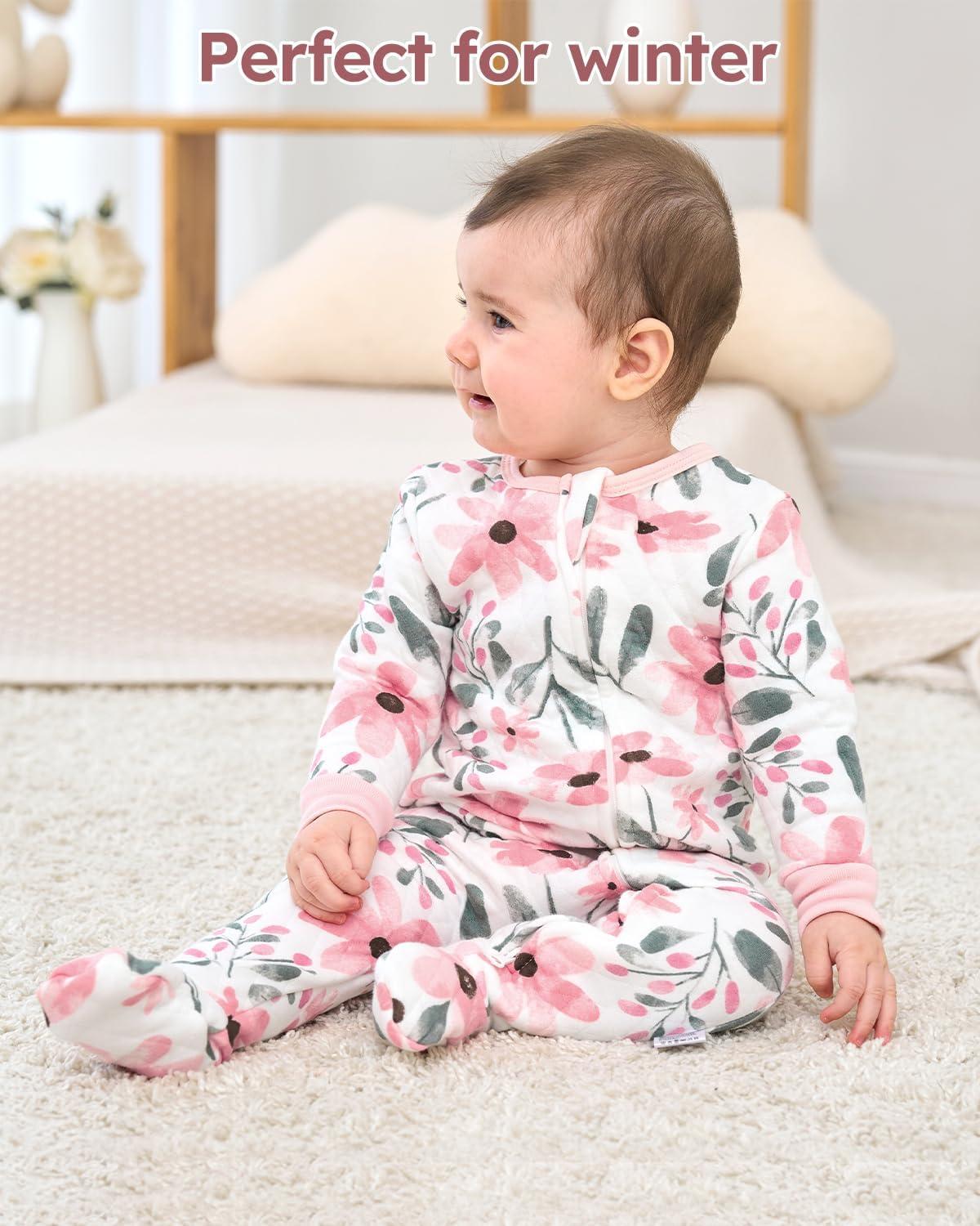 imageYoofoss Baby Pajamas Organic Cotton Baby Sleepers for Newborn 03 36 69 Months Boys Girl Clothes Footed PjsPink Flowers