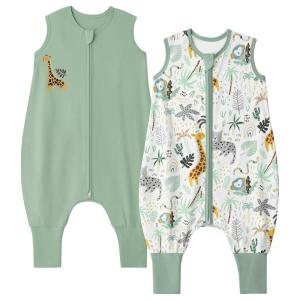 imageYoofoss Toddler Sleep Sack With Feet 1224 Months 100 Organic Cotton Baby Sleep Sack with Legs Toddler Wearable Blanket with 2Way ZipperGreen Giraffe