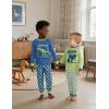 imageYoofoss Toddler Pajamas 100 Organic Cotton 4 Piece Long Sleeve Winter Pajama Set Kids Pajamas Boys Girls Snug Fit Pjs SetBlue Green Grid Dinosaur