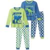imageYoofoss Toddler Pajamas 100 Organic Cotton 4 Piece Long Sleeve Winter Pajama Set Kids Pajamas Boys Girls Snug Fit Pjs SetBlue Green Grid Dinosaur