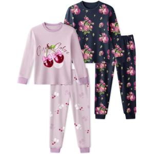 imageYoofoss Toddler Pajamas 100 Organic Cotton 4 Piece Long Sleeve Winter Pajama Set Kids Pajamas Boys Girls Snug Fit Pjs SetPink Black Cherry