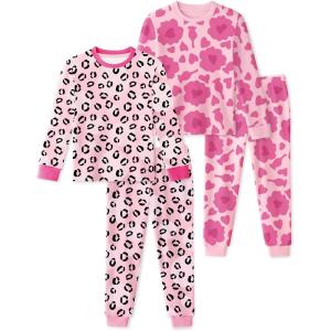 imageYoofoss Toddler Pajamas 100 Organic Cotton 4 Piece Long Sleeve Winter Pajama Set Kids Pajamas Boys Girls Snug Fit Pjs SetPink Leopard