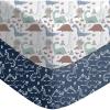 imageYoofoss Pack and Play Sheets Girl 2 Pack 38x26 Mini Crib Sheets Fitted for Baby Compatible with Graco Pack n Play MattressUltra Soft Breathable Microfiber Pink FloralDark Blue Dinosaurs