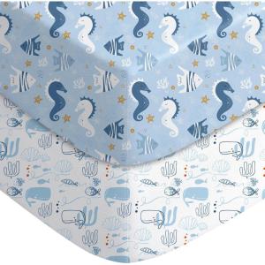 imageYoofoss Pack and Play Sheets Girl 2 Pack 38x26 Mini Crib Sheets Fitted for Baby Compatible with Graco Pack n Play MattressUltra Soft Breathable Microfiber Pink FloralUnderwater World