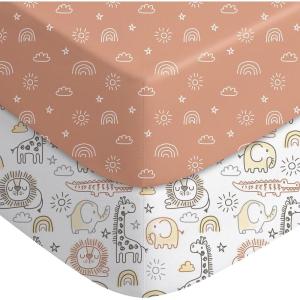 imageYoofoss Pack and Play Sheets Girl 2 Pack 38x26 Mini Crib Sheets Fitted for Baby Compatible with Graco Pack n Play MattressUltra Soft Breathable Microfiber Pink FloralAnimal World