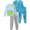 imageYoofoss Toddler Pajamas 100 Organic Cotton 4 Piece Long Sleeve Winter Pajama Set Kids Pajamas Boys Girls Snug Fit Pjs SetGreen Gray Dinosaur
