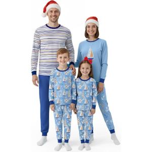 imageYoofoss Toddler Pajamas 100 Organic Cotton 4 Piece Long Sleeve Winter Pajama Set Kids Pajamas Boys Girls Snug Fit Pjs SetBluesailboat