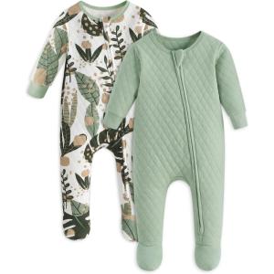 imageYoofoss Baby Pajamas Organic Cotton Baby Winter Clothes Warm Newborn Sleepers for 03 36 69 Months Quilted Footed PjsBananagreen Leaf