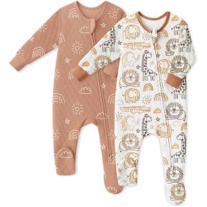 imageYoofoss Baby Pajamas Organic Cotton Baby Winter Clothes Warm Newborn Sleepers for 03 36 69 Months Quilted Footed PjsBrown Giraffe