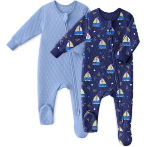 imageYoofoss Baby Pajamas Organic Cotton Baby Winter Clothes Warm Newborn Sleepers for 03 36 69 Months Quilted Footed PjsDark Blue Sailor