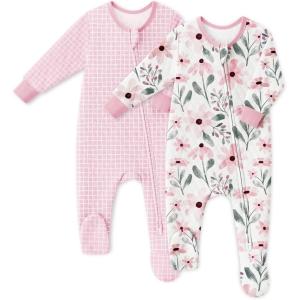 imageYoofoss Baby Pajamas Organic Cotton Baby Winter Clothes Warm Newborn Sleepers for 03 36 69 Months Quilted Footed PjsPink Flowers