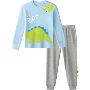 imageYoofoss Toddler Pajamas 100 Organic Cotton Girls Boys Pajamas for Kids Fall Winter Snug Fit Long Sleeves Pjs SetLongbluegrey Dinosaur
