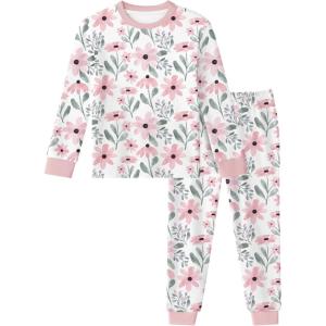 imageYoofoss Toddler Pajamas 100 Organic Cotton Girls Boys Pajamas for Kids Fall Winter Snug Fit Long Sleeves Pjs SetLongpink Flower