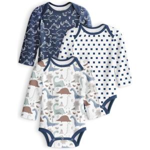 imageYoofoss Baby Bodysuits 100 Organic Cotton Baby Onesie Long Sleeve Baby Boys Girls Clothes Soft Newborn Infant Romper 3 PackBlue Dinosaur