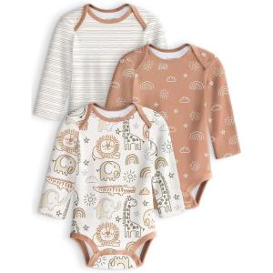 imageYoofoss Baby Bodysuits 100 Organic Cotton Baby Onesie Long Sleeve Baby Boys Girls Clothes Soft Newborn Infant Romper 3 PackBrown Giraffe