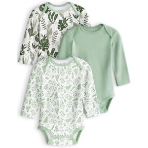 imageYoofoss Baby Bodysuits 100 Organic Cotton Baby Onesie Long Sleeve Baby Boys Girls Clothes Soft Newborn Infant Romper 3 PackGreen Leaves