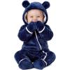 imageYoofoss Baby Snowsuit Fleece Baby Winter Clothes for Boys and Girls Newborn Outift Footies Hooded Romper Soft WarmDark Blue