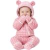 imageYoofoss Baby Snowsuit Fleece Baby Winter Clothes for Boys and Girls Newborn Outift Footies Hooded Romper Soft WarmPink Grid