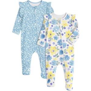 imageYoofoss Baby Sleepers Baby Girl Clothes 100 Cotton Pajamas for Newborn 03 36 69 Months Sleep and Play PjsBlue Flower