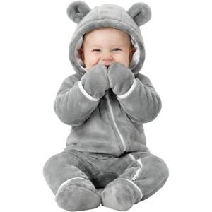 imageYoofoss Baby Snowsuit Fleece Baby Winter Clothes for Boys and Girls Newborn Outift Footies Hooded Romper Soft WarmGray
