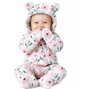 imageYoofoss Baby Snowsuit Fleece Baby Winter Clothes for Boys and Girls Newborn Outift Footies Hooded Romper Soft WarmPink Flower