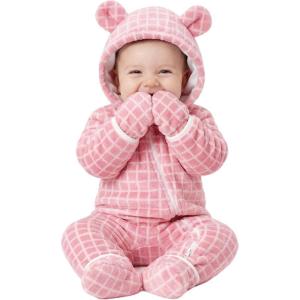 imageYoofoss Baby Snowsuit Fleece Baby Winter Clothes for Boys and Girls Newborn Outift Footies Hooded Romper Soft WarmPink Grid