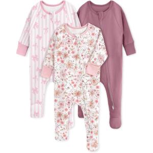 imageYoofoss Baby Pajamas 100 Organic Cotton Baby Sleepers for Newborn 03 36 69 Months Boys Girl Clothes 3pcs Footed PJsBlossombowknot
