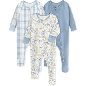 imageYoofoss Baby Pajamas 100 Organic Cotton Baby Sleepers for Newborn 03 36 69 Months Boys Girl Clothes 3pcs Footed PJsBlue Lemon