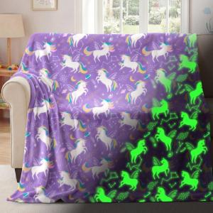 imageYoofos Glow in The Dark Blanket for Kids Throw Blanket for Boys Girls Kids Age 112 Soft Fleece Blnaket Bed Sofa Decoc Glowing Space Planet Blanket for Toddler Christmas Toys Gifts 50quotx60quotPurple Unicorn