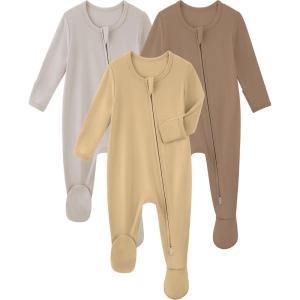 imageYoofoss Rayon Made From Bamboo Baby Pajamas 3pcs Newborn Sleepers For Boy Girl Clothes 03 36 69 Months Footed PjsGradient Brown