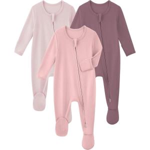 imageYoofoss Rayon Made From Bamboo Baby Pajamas 3pcs Newborn Sleepers For Boy Girl Clothes 03 36 69 Months Footed PjsGradient Pink