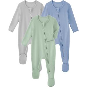 imageYoofoss Rayon Made From Bamboo Baby Pajamas 3pcs Newborn Sleepers For Boy Girl Clothes 03 36 69 Months Footed PjsGreengreyblue