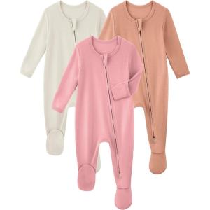 imageYoofoss Rayon Made From Bamboo Baby Pajamas 3pcs Newborn Sleepers For Boy Girl Clothes 03 36 69 Months Footed PjsPinkbrownbeige