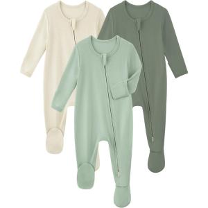 imageYoofoss Rayon Made From Bamboo Baby Pajamas 3pcs Newborn Sleepers For Boy Girl Clothes 03 36 69 Months Footed PjsSagegreenbeige