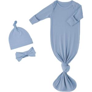 imageYoofoss Baby Knotted Gowns 03 Months Newborn Sleepers Hospital Coming Home Outfit for Photograph Soft Breathable ComfortBlue