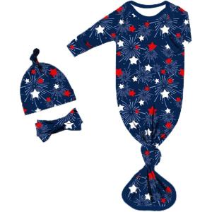 imageYoofoss Baby Knotted Gowns 03 Months Newborn Sleepers Hospital Coming Home Outfit for Photograph Soft Breathable ComfortFireworks Dark Blue