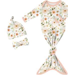 imageYoofoss Baby Knotted Gowns 03 Months Newborn Sleepers Hospital Coming Home Outfit for Photograph Soft Breathable ComfortSunflower