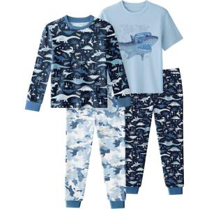 imageYoofoss Toddler Boys Pajamas Tee and Pant 4Piece Pj Set Tight Fit 100 Organic Cotton for Infant Baby Toddler BoyBlue Shark