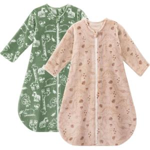 image:imageYoofoss Baby Sleep Sack 612 Months Long Sleeve Sleep Sack 15 Tog Fleece Baby Wearable Blanket with 2Way Zipper Soft Warm15 Togapricot Green Giraffe