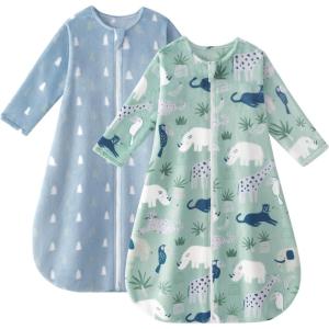 image:imageYoofoss Baby Sleep Sack 612 Months Long Sleeve Sleep Sack 15 Tog Fleece Baby Wearable Blanket with 2Way Zipper Soft Warm15 Togblue Green Elephant