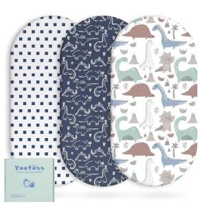 image:imageYoofoss Bassinet Sheets for Baby3Pack Fitted Bassinet Sheets Set Compatible with Halo Bassinest Swivel SleeperBaby DelightAngelblissSoft Breathable Bassinet Mattress Sheets BrownAnimalsDark Blue Dinosaurs