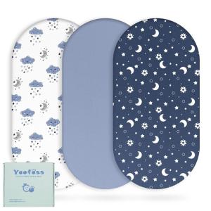 image:imageYoofoss Bassinet Sheets for Baby3Pack Fitted Bassinet Sheets Set Compatible with Halo Bassinest Swivel SleeperBaby DelightAngelblissSoft Breathable Bassinet Mattress Sheets BrownAnimalsBluecloud