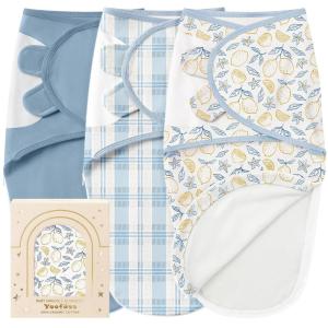 image:imageYoofoss Baby Swaddles for Newborns 100 Organic Cotton Adjustable Swaddle 03 Months 2 Zippers Newborn Swaddle Sack Breathable Soft DurableBlue Squares  Lemon
