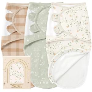 image:imageYoofoss Baby Swaddles for Newborns 100 Organic Cotton Adjustable Swaddle 03 Months 2 Zippers Newborn Swaddle Sack Breathable Soft DurableBrown Green White Floral Vine