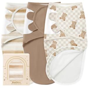 image:imageYoofoss Baby Swaddles for Newborns 100 Organic Cotton Adjustable Swaddle 03 Months 2 Zippers Newborn Swaddle Sack Breathable Soft DurableBrown Striped Bear