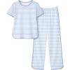 image:imageYoofoss Girls Pajamas Organic Cotton Loose Fit Kids Pjs 2 Piece Sleepwear Short Sleeves amp Long Pants Girls ClothesBlue Stripes