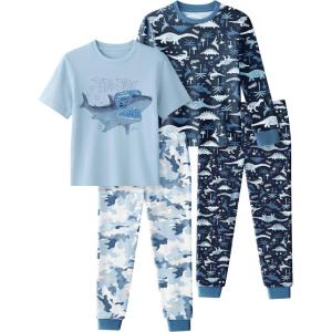 image:imageYoofoss Toddler Pajamas 100 Organic Cotton Girls Boys Pajamas for Kids 4 Piece Snug Fit Long amp Short Sleeves Pjs SetBlue Shark