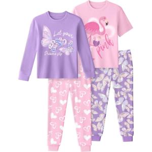 image:imageYoofoss Toddler Pajamas 100 Organic Cotton Girls Boys Pajamas for Kids 4 Piece Snug Fit Long amp Short Sleeves Pjs SetFlamingosbutterflies
