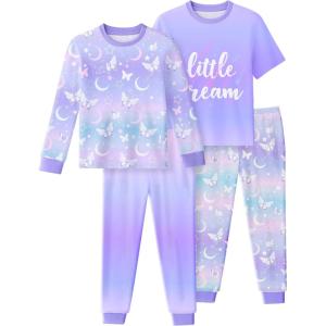 image:imageYoofoss Toddler Pajamas 100 Organic Cotton Girls Boys Pajamas for Kids 4 Piece Snug Fit Long amp Short Sleeves Pjs SetPurple Moon