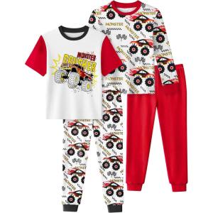 image:imageYoofoss Toddler Pajamas 100 Organic Cotton Girls Boys Pajamas for Kids 4 Piece Snug Fit Long amp Short Sleeves Pjs SetRed Car